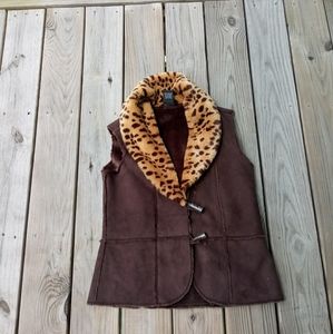 Vintage brown and leopard print vest size medium